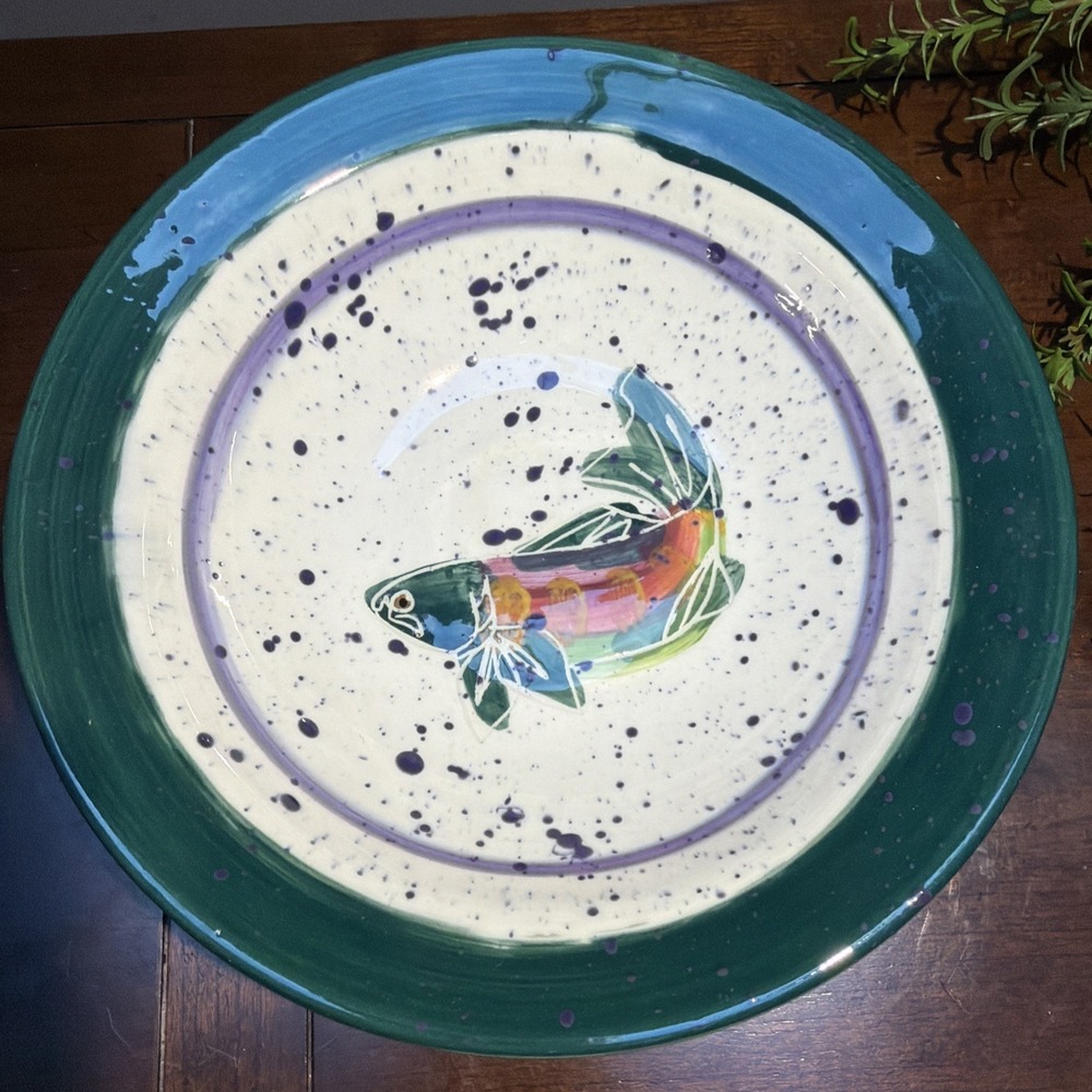 Backsplash Pottery JULIE UELAND Fish Serving Bowl 9.25c2.5 White Salmon WA 1995